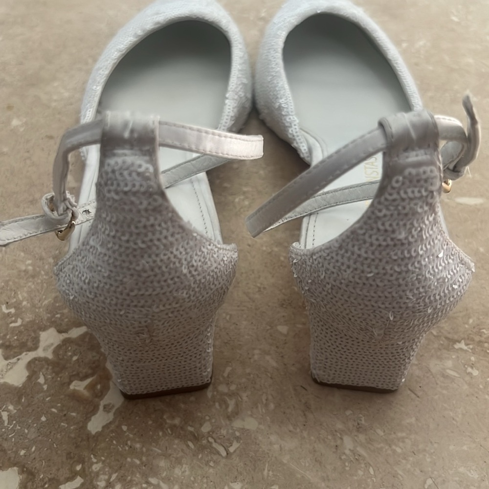 Caroline Constas Glittering Sequined White Heels Shoes - Picture 4 of 16